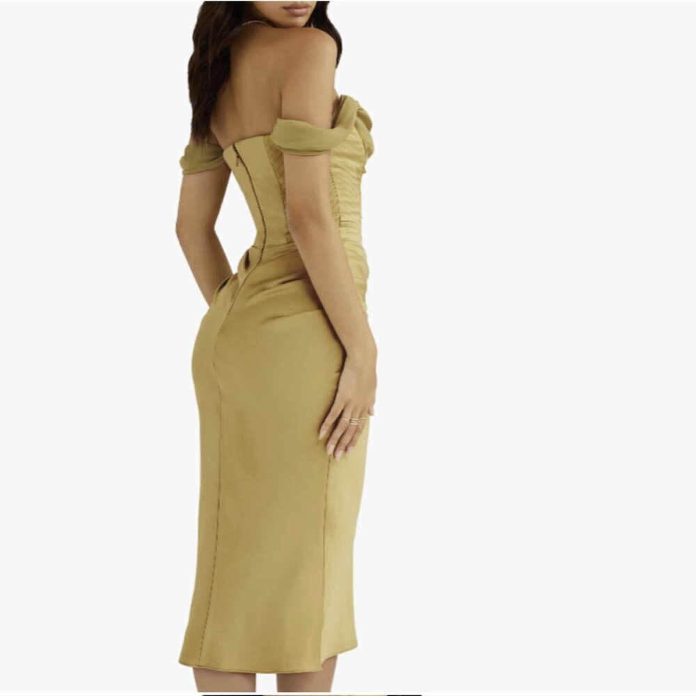 Natalya Corset Off the Shoulder Satin Midi Dress HOUSE OF CB - NEW